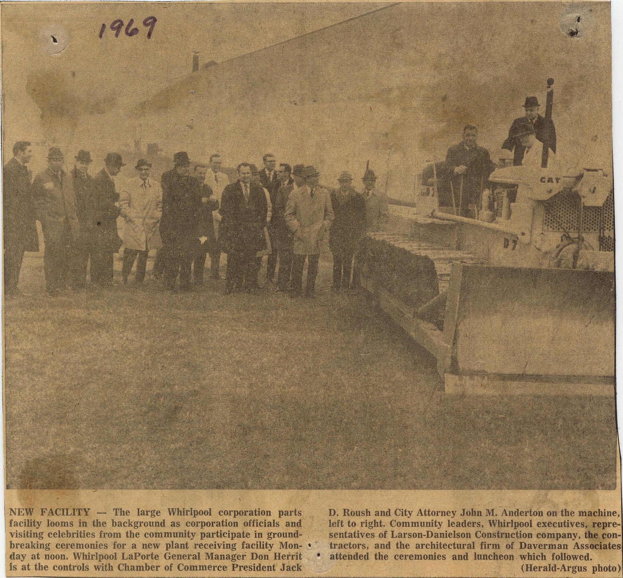 History - 1969 - Whirlpool Groundbreaking newspaper clipping of the 1969 Whirlpool groundbreaking