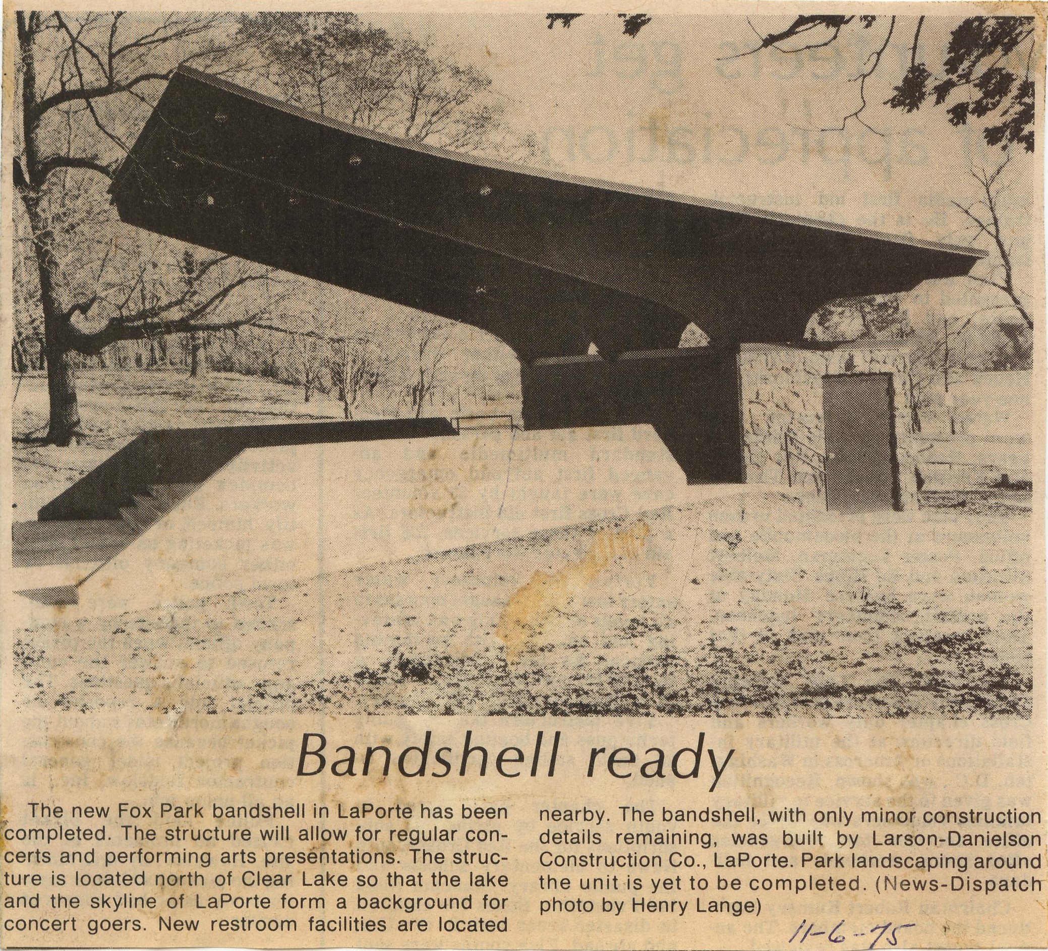 History - 1975 - Fox Park bandshell newspaper clipping from 1975 construction progress of the Fox Park bandshell