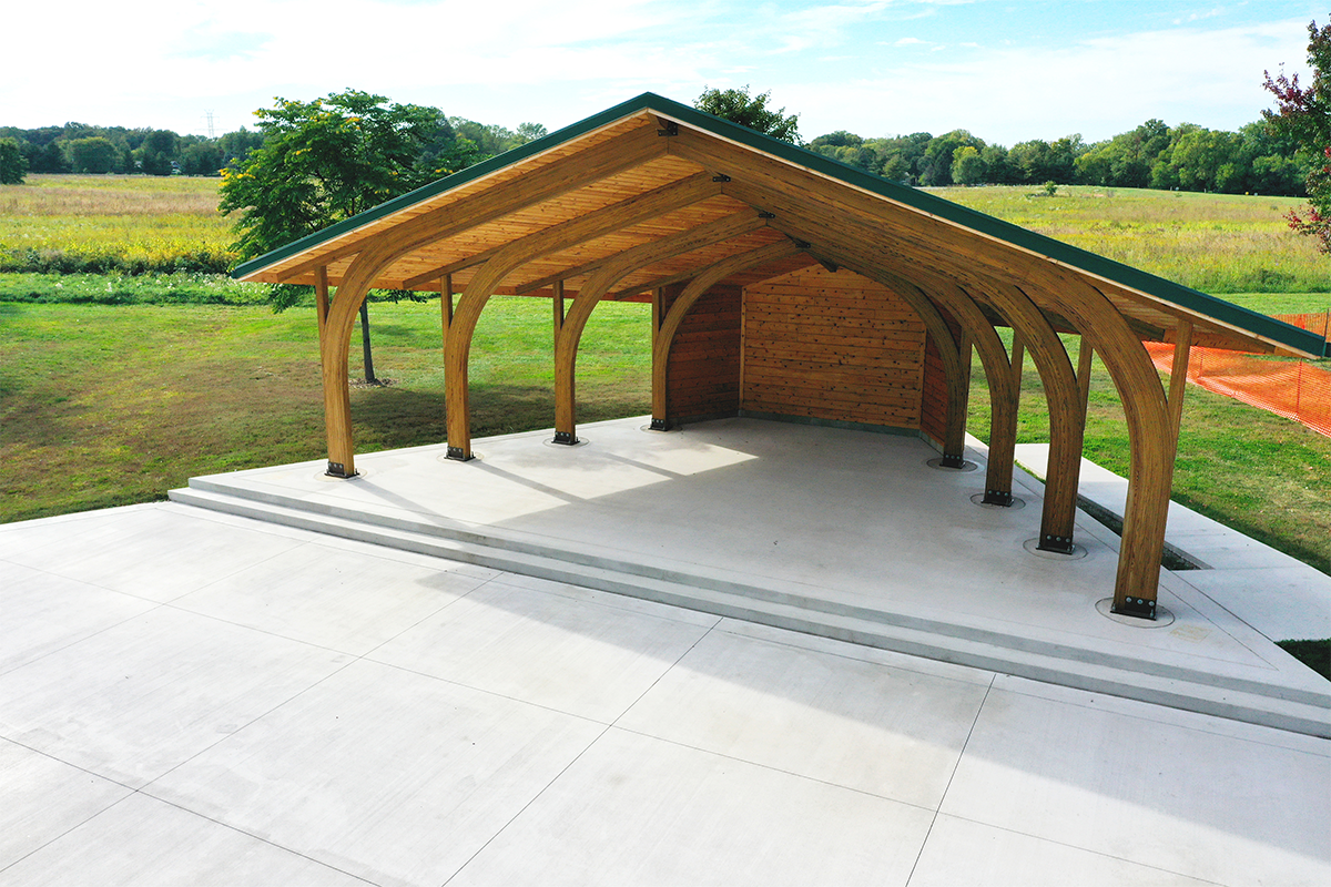 Sunset Hill fullwidth The Sunset Hill cedar-framed outdoor pavilion with a large, concrete patio