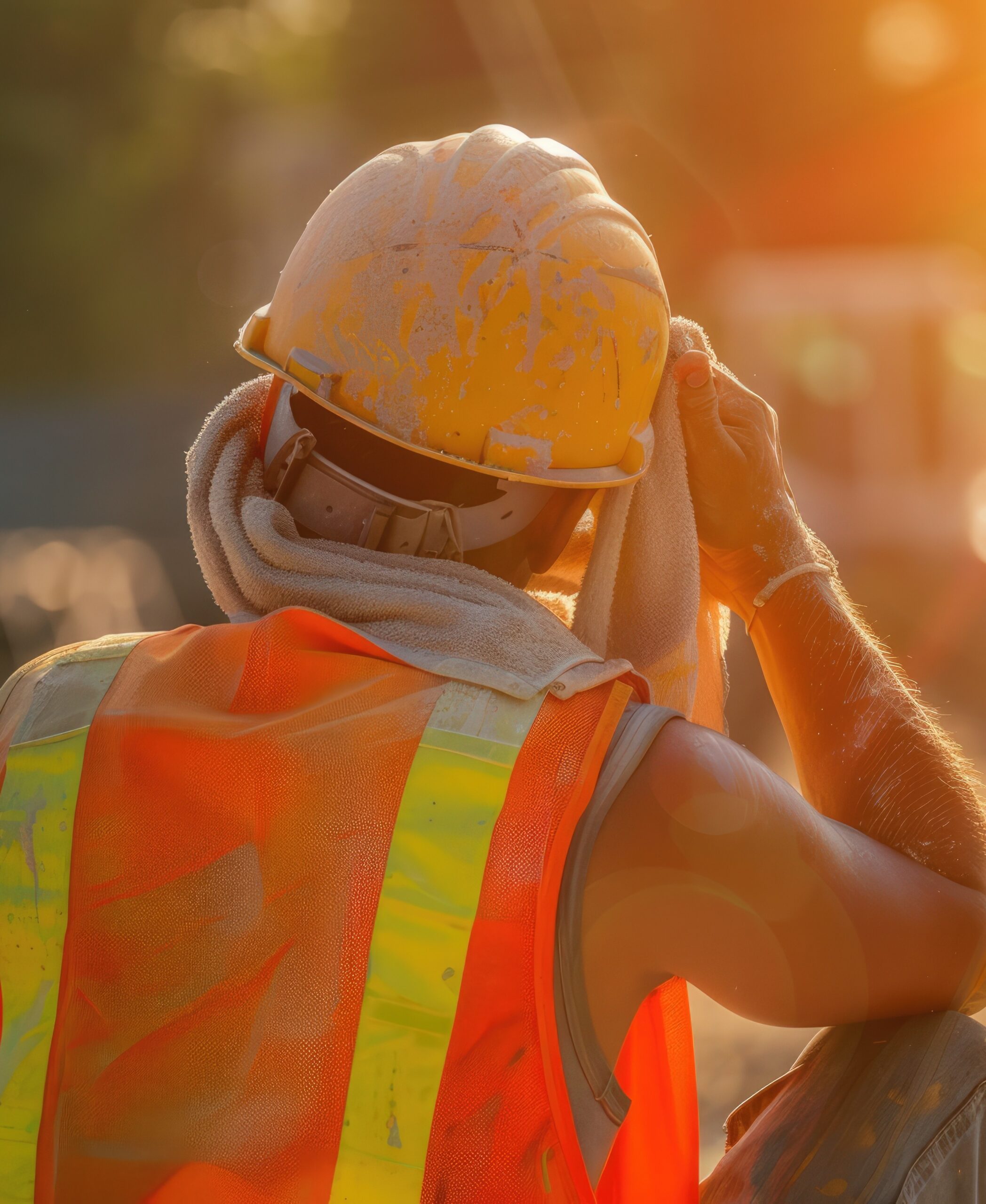 construction worker wiping sweat off their head