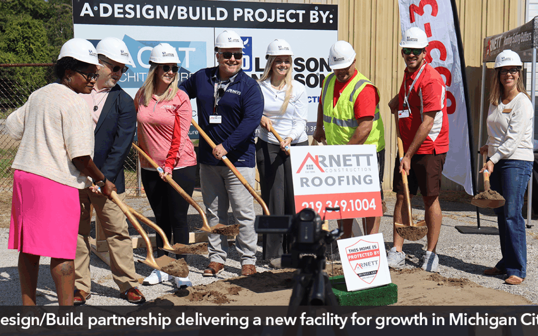 Ceremonial breaking of ground at Arnett Construction's new facility in Michigan City