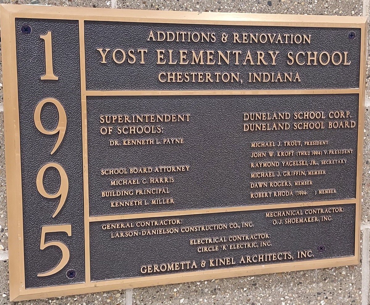 Yost Elementary Plaque | History Plaque recognizing the team responsible for the 1995 renovations at Yost Elementary School