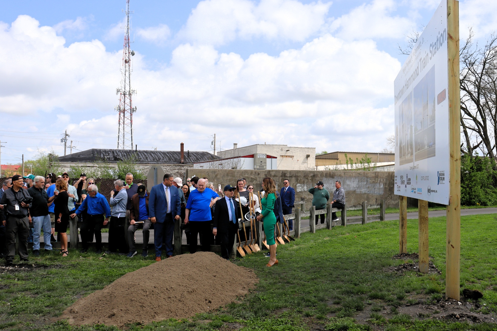 A crowds surrounds the site where officials will ceremonial break ground on the new Downtown Hammond Train Station